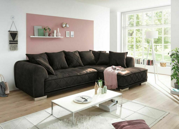 Ecksofa, Sofa, Garnitur - NEU Samtstoff braun - inklusive Kissen