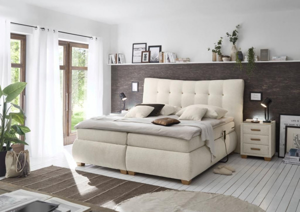 Boxspringbett Shefield 180x200cm, Creme mit Motor