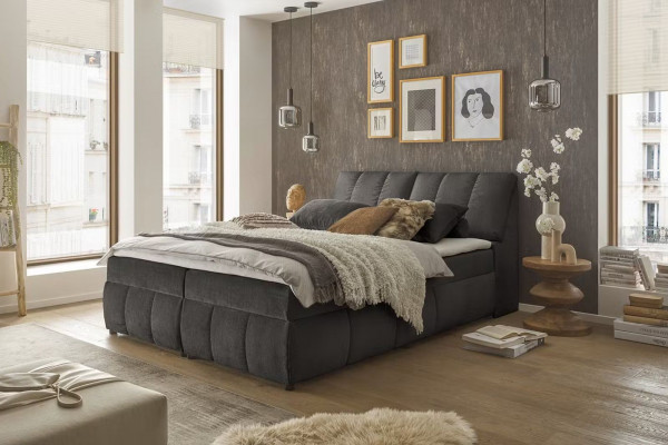 Boxspringbett 180x200cm Valencia anthrazit - mit Bettkasten