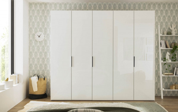 Kleiderschrank, Schrank Laar 5türer weiß, weißglas