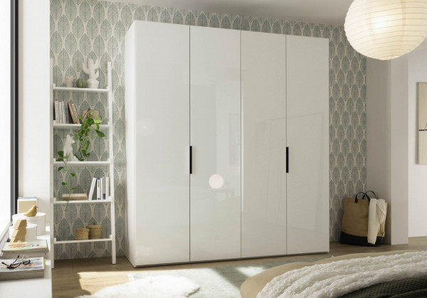 Kleiderschrank, Schrank Laar 4türer weiß, weißglas
